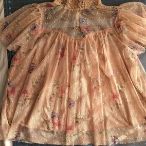 Floral Sheer Peach Blouse Cottagecore Whimsy Romance Date Night 1x